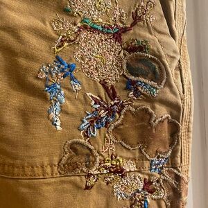 Anthropologie Tan Embroidered Straight Leg Pants